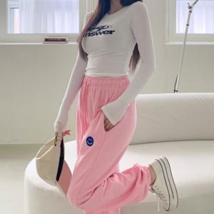 스마일 자수 트레이닝 조거팬츠 여성 꾸안꾸 밴딩 바지