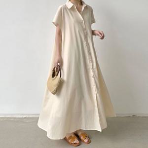 G127091 심플라인 린넨 셔츠 롱원피스 반팔원피스 빅사이즈