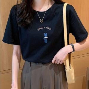 냥이티 기본티 고양이 라운드 기본 캐주얼 여성 냥이레터링 반팔티 냥이