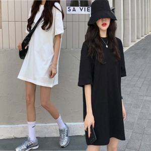 오버핏 박스티 원피스 기본티셔츠 라운드넥 레이어드 반팔 루즈핏티셔츠 무지