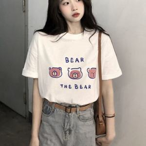 베어 반소매 흰티 반팔티 티셔츠 키치 반팔 곰돌이티셔츠 여자 귀여운반팔