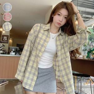 앤 루즈 베이직 디자인 가벼운 심플 핏 온 체크 셔츠