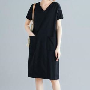 반팔 여름 쉬폰 원피스 데일리 브이넥 무지 여자 여성여름원피스 빅사이즈롱원