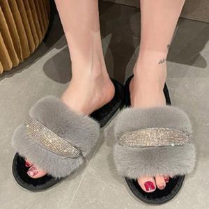 여자 큐빅 정돈된 장식 퍼슬리퍼 1켤레 사무실 실내화 발편한 소프트 신발