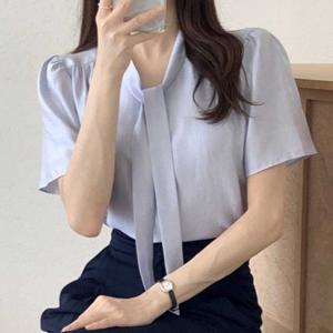 여성 여름 시폰 보우넥 반팔 블라우스 정장 오피스룩 데일리룩