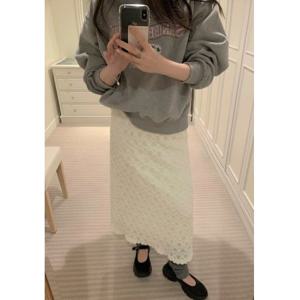 하트 여리핏 레이스 펀칭 롱 스커트
