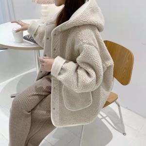 루즈핏 후리스 자켓 크림 보아퍼 후드 점퍼 데일리 윈터