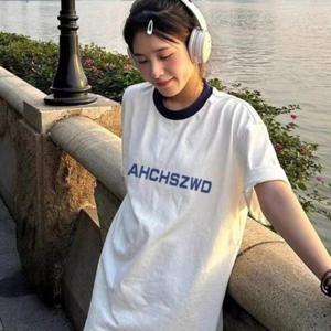박스티추천 클릭유도 레터링 오버핏 반팔티셔츠 1P 여성 여름 캐주얼룩 무지