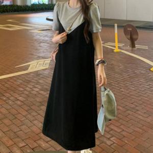 뷔스티에원피스 반팔원피스 뷔스티에 반팔티셔츠 롱 원피스 여성 데일리룩 여름 세트