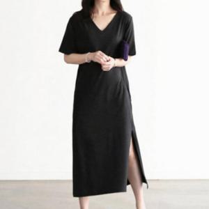 쉬폰롱원피스 롱 여자옷 원피스 여름 여자 치마 3컬러 브이넥 옆트임