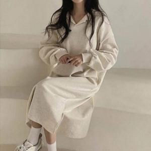 긴치마 기모 롱원피스 오픈카라 여자 루즈핏