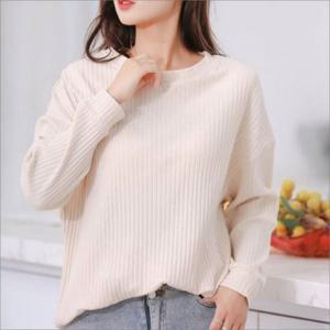 3색 티셔츠 긴팔 골지 여성 라운드넥 노브라티 브라캡내장