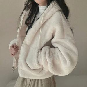 뽀글이 인조양털 후리스 후드집업 점퍼 벌룬핏 여성 2색