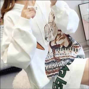 티셔츠 원피스 롱 루즈핏 여성 후드 프린팅 토끼 래빗