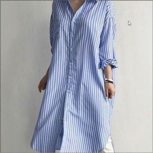 남방 여자 세로스트라이프 원피스 체형커버 롱셔츠