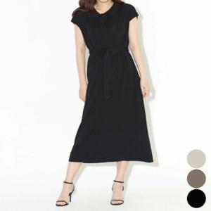 여성 반팔 원피스 블랙 허리끈 니트 롱 리본 카라
