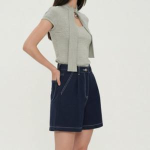 여성 데일리룩 여름 A라인 핀턱 스티치 4부 반바지 면 반바지