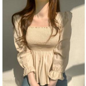퍼프 소매 밴딩 프릴 스모크 블라우스 셔링 반팔 여름 셔츠