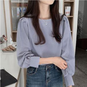 여성 무지 핀턱 셔링 블라우스 여름 데일리 루즈핏 소매라인 셔츠