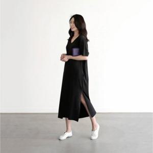 여자 옆트임 원피스 브이넥 여름 롱 치마 3컬러
