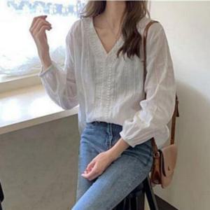 여성 데일리 브이넥 9부소매 밴딩 블라우스 루즈핏 셔츠
