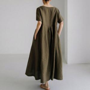 여성 여름 원피스 오버핏 린넨 반팔 라운드넥 롱 드레스
