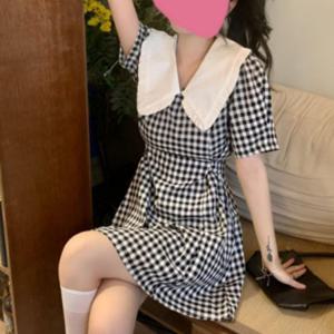 여성 여름 데일리 페미닌 빅카라 체크 미니 반팔 원피스