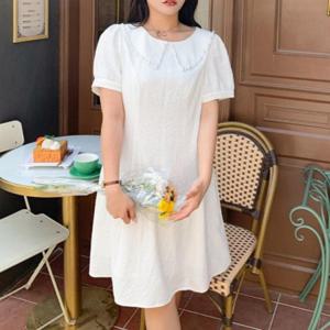 카라 진주 A라인 정장 심플 반팔 여름 원피스