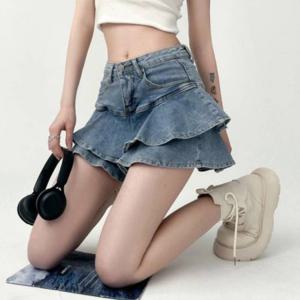 여름 하이 웨스트 A라인 짧은 청치마 여성 데님 스커트 여자 편한 스판 청스커트 캐주얼