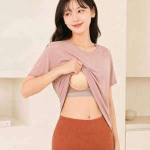 노와이어 홈웨어 티셔츠 여성 브라캡 일체형컵 반팔티 캡내장 여성홈웨어 여성반팔티
