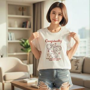 기본 디자인 라운드넥 귀여우 냥이 프린팅 반팔 티셔츠 남성 여성 외출