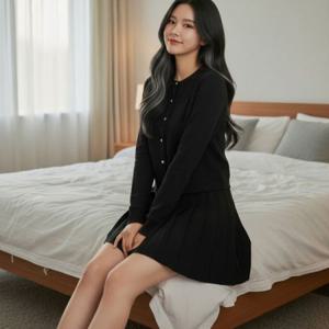 코디 디자인 부드러운 소재 주름 치마 라운드넥 가디건 세트 여성 베이직 외출