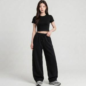 여성 3컬러 베이직 커브 벌룬핏 절개 와이드핏 트레이닝팬츠