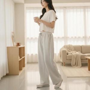 여성 여유로운 편안핏 허리 라인 사이드 주름 착요감 오버 와이드 팬츠