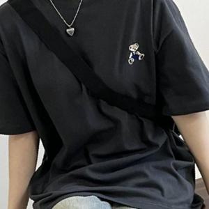 여성 오버핏 순 면 여름 테디베어 반팔 티셔츠 차콜