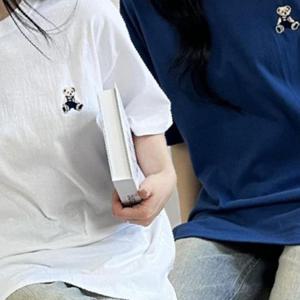 여성 오버핏 순 면 여름 테디베어 반팔 티셔츠
