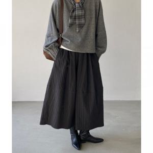 버터모네 도톰스커트 튤립 하이웨이스트 밴딩 미디롱스커트 주름 플리츠 안감 포함 간절기룩 모임룩 단정핏