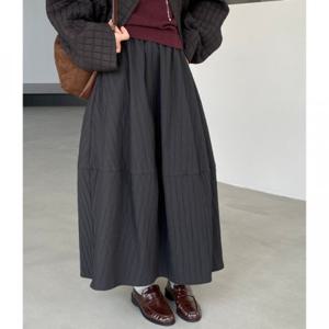버터모네 여성롱스커트 튤립 하이웨이스트 밴딩 롱스커트 도톰 주름 플리츠 데일리 모임룩 세련무드 핏