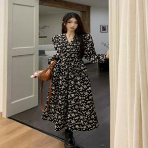 v넥 쉬폰 원피스 미디 랩 기장 꽃무늬 플라워