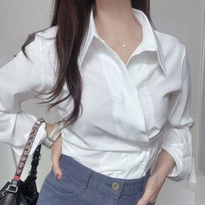 셔츠 스트라이프 랩스타일 오피스룩 여성 2색 세로 블라우스