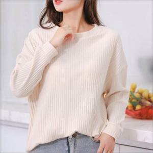 3색 노브라티 긴팔 골지 브라캡내장 여성 티셔츠 라운드넥