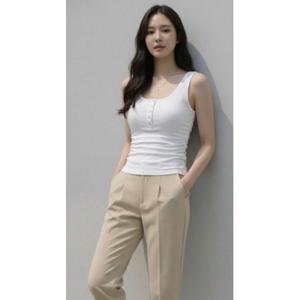 GRID 212 슬림핏 골지 나시 민소매나시 흰나시 데일리룩 가디건매치 스커트코디 체육복코디 슬랙스룩