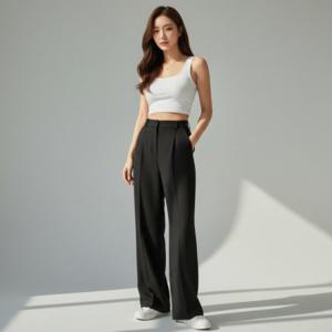 여성용 오피스 팬츠 와이드 슬랙스 캐주얼 정장 바지 하객 면접 복장