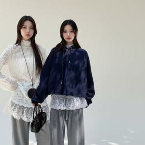 여리핏 반하이넥 시스루 블라우스 프릴 레이스 긴팔 티셔츠 레이어드룩