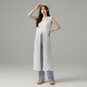 펀칭 레이스 시스루 뷔스티에 나시 원피스 레이어드 롱 드레스