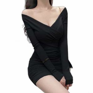 브이넥 오프숄더 원피스 여성원피스 롱슬리브드레스 오프숄더롱슬리브 타이트원피스 슬림미니원피스 브이넥