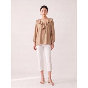 라비엔트 프릴넥 오간자 블라우스 러플 브라우스 blouse 여름 쉬폰 시스루 섹시 루즈핏 하객룩 휴양지룩