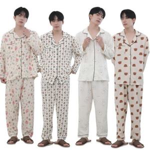 남성 포포면 긴팔 잠옷 홈웨어 단추 파자마 상하세트