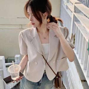 여성 데일리 여름 퍼프 점퍼 반팔 포인트 원버튼 자켓 청 숏코트 야상점퍼