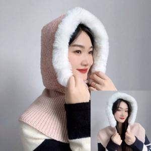 부클 니트 후드 넥워머 핑크 겨울넥워머 후드모자